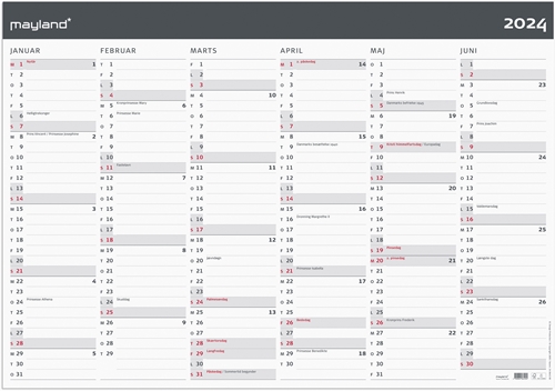 Mayland Kæmpekalender Moderne 2x6 mdr. papir rør 2024 nr. 24064200