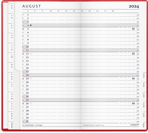 Mayland Index Planner månedskalender rød vinyl 2024 nr. 24090010