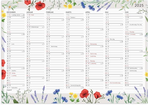 Mayland Vægkalender Blomster A4 14 mdr. 2025 nr. 25059600