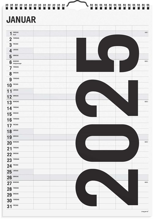 Mayland Familiekalender Black and white 7 kol. 2025 nr. 25066560