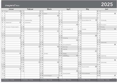 Mayland Basic kontorkalender m/whiteboard-funktion A2 2025 nr. 25268800