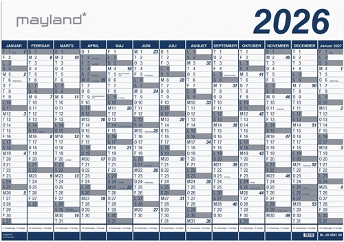 Mayland Kæmpekalender 1x13 mdr. PP-plast rør 2026 nr. 26065000