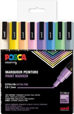 Uni POSCA PC-3M sæt med 8 penne Pastelfarver