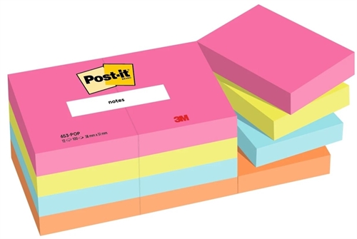 3M Post-it blokke 655 Poptimistic 38x51 mm - 12x100 blade