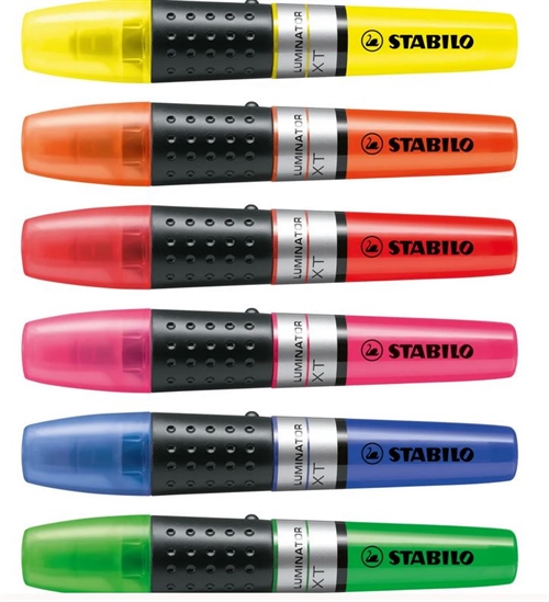 Stabilo Luminator, tekstmarker, overstregningspen farve pink, orange, grøn, blå,gul og rød