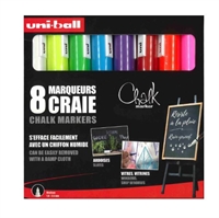 UNI marker Chalk 1,8mm/2,5mm, sæt med 8 farver, med rund spids