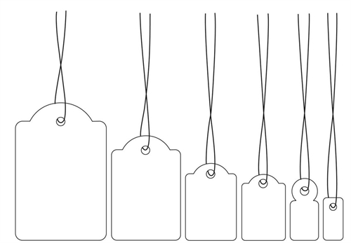 Hængemærker med snor, 25x38 mm, 1000 stk
