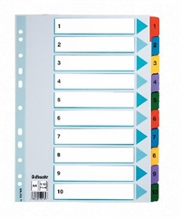 Esselte registre Mylar hvid karton A4, 1-10, farvede faner